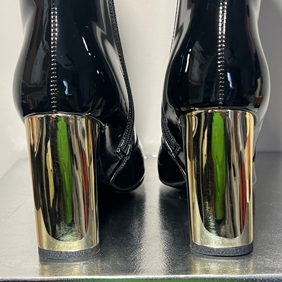 Chunky High Heel Black Patent Faux Leather Ankle Boots Size 8 - Picture 7 of 10